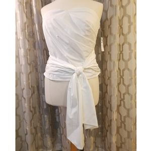 Asymmetrical-tie Waist Strapless Statement Top
